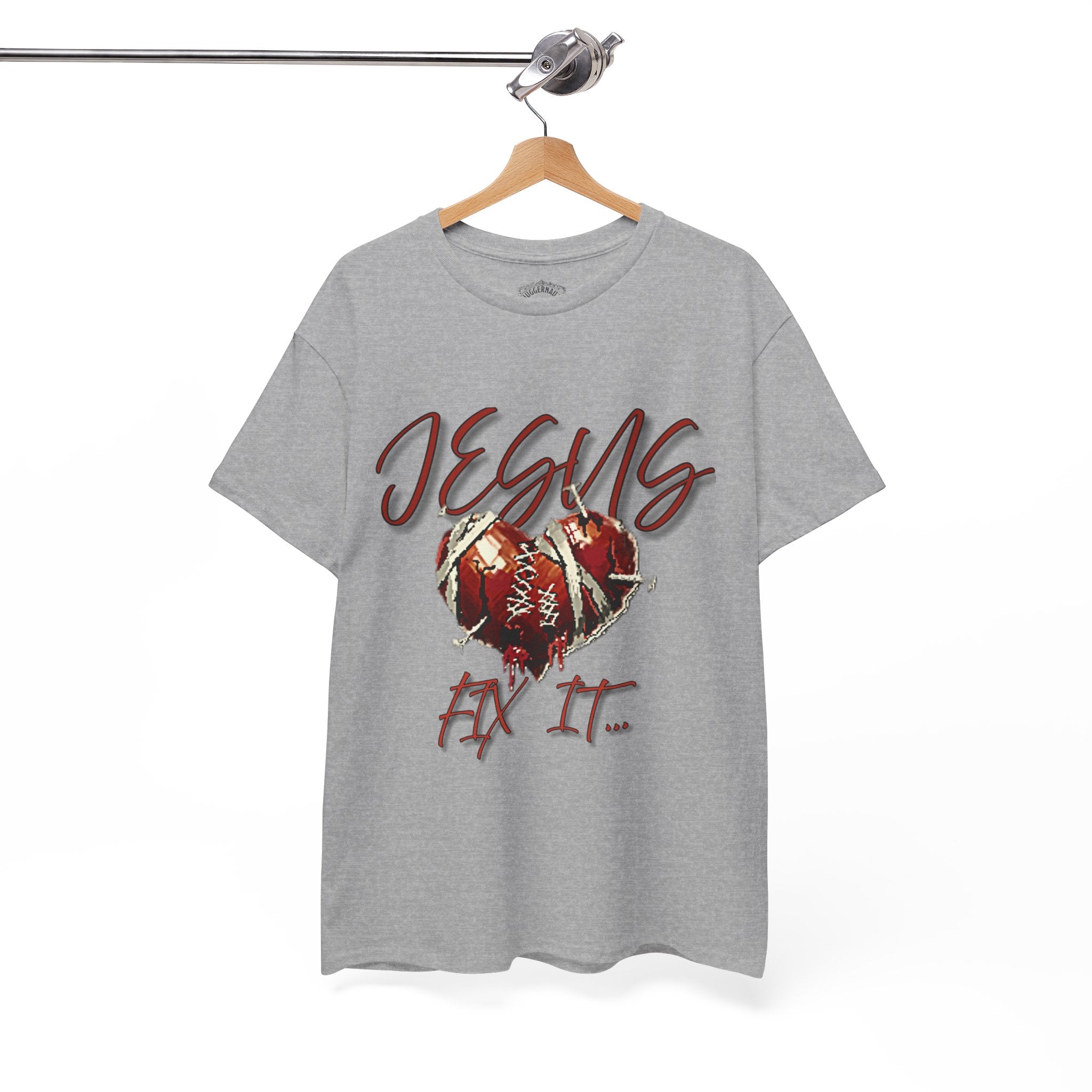 T‑Shirt — “Jesus Fix It” Heart & Football Graphic Tee