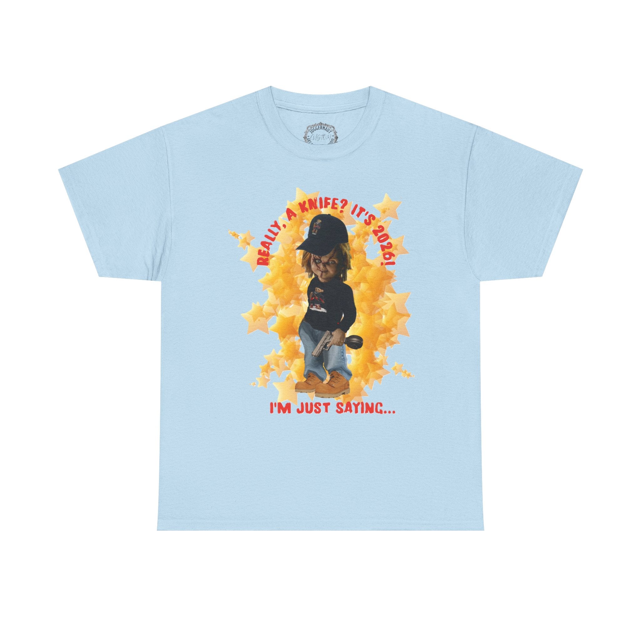 Bad Boy Collection  Graphic Tee — "Really, A Knife? It's Hot" Funny Vintage Doll Design